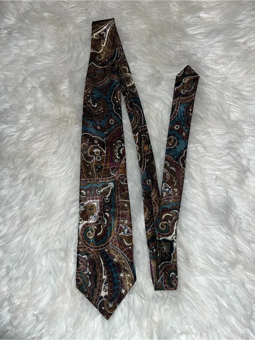 Oscar de la Renta Teal, Brown and Gold Paisley Silk Tie
